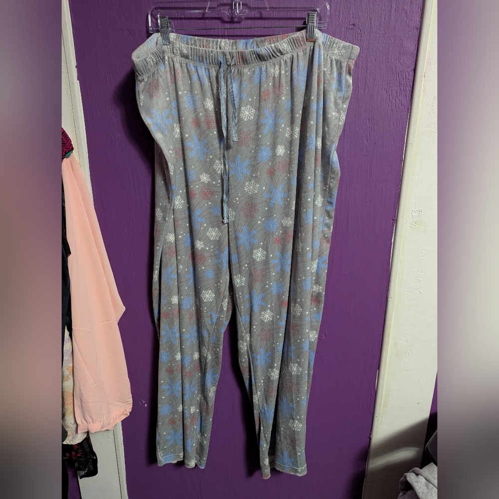 Goodnight Kiss Grey Velvet Snowflake Drawstring Pajama Pants 2X 18 20